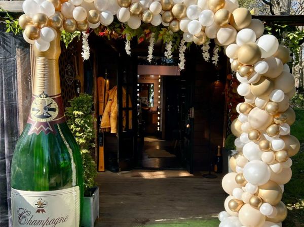 Champagne balloon garland entrance display
