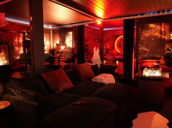 KOI coffee fire pit table, hot tub, tall table and sofa