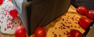 Floor Balloons and Rose Petals